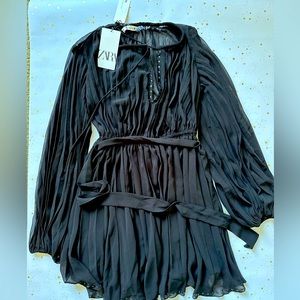 Zara Black Tie Waist Dress size Small